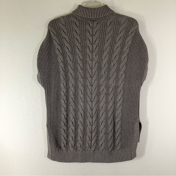 PACT Cable Knit Poncho Pullover Organic Cotton Turtleneck Sweater Fisherman Gray - Picture 8 of 10